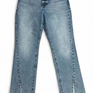 Good American Good Boy Jeans, High-Waisted, Straight Leg, Distressed, Split Hem